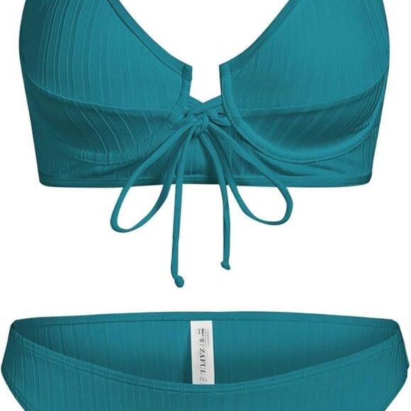Women's Underwire High Cut Bikini Push Up Ribbed Sexy Swimsuit Two Piece Bathing - Picture 1 of 6